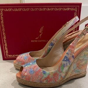Rene Caovilla Vibrant Crystal Wedge Sandals